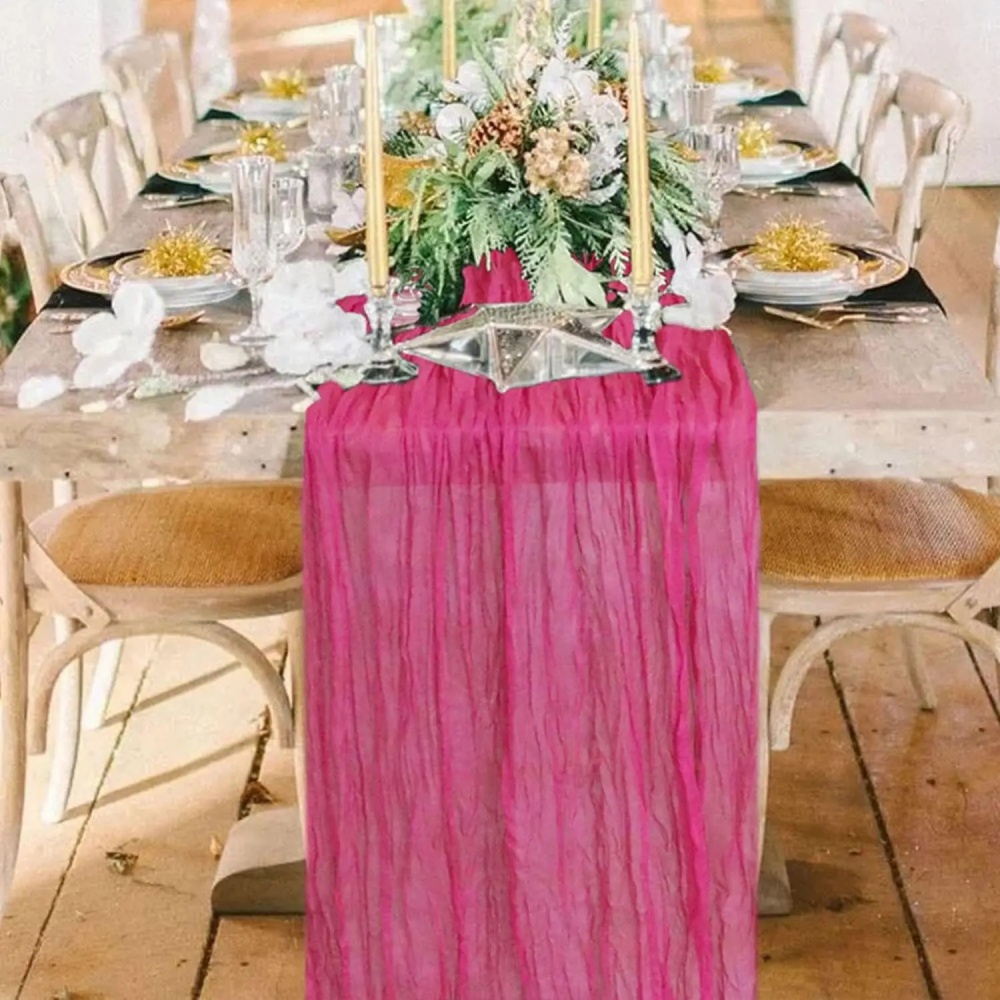 Linen Table Runner - 1 個クリエイティブボヘミアンスタイルプリーツテーブルフラッグゴージャスなガーゼテーブルクロス美しいウェディングパーティーの装飾テーブルランナー
