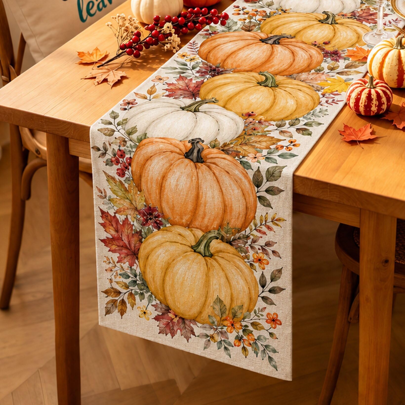 Linen Table Runner - ハロウィンテーブルランナー ヴィンテージゴシック レイブン クロウ 花柄プリント テーブルデコレーション