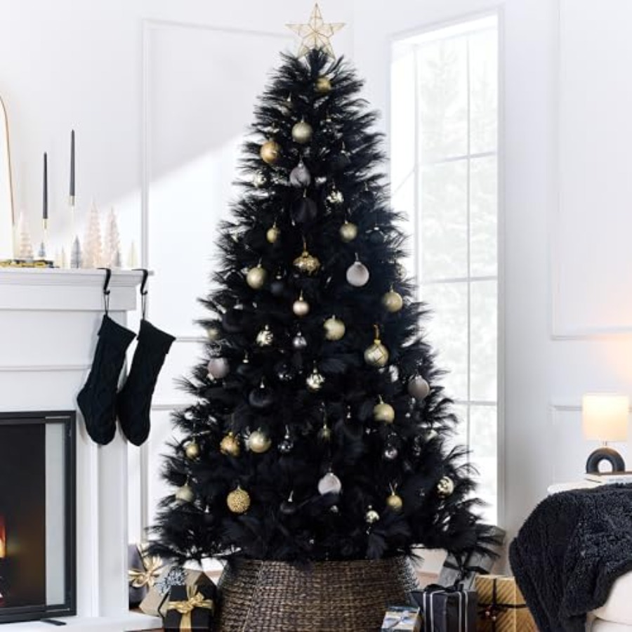 Pampas Grass Decor - クリスマスツリーの装飾：人工ブラックパンパスグラス、高さ6フィートのライトなしプレミアムデラックスホリデーツリー、金属製ベース、組み立て簡単