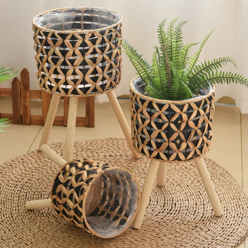 手編みの、床置き式の、中空構造の、籐製の、バルコニー用の、瓢 - Rattan Plant Basket のレビューと価格