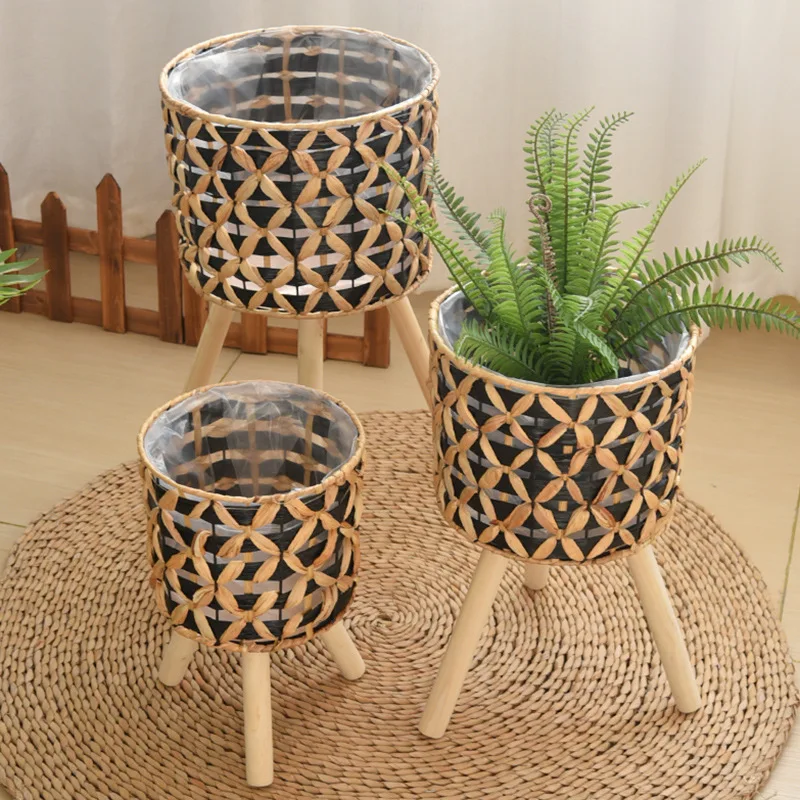 手編みの、床置き式の、中空構造の、籐製の、バルコニー用の、瓢 - Rattan Plant Basket のレビューと価格