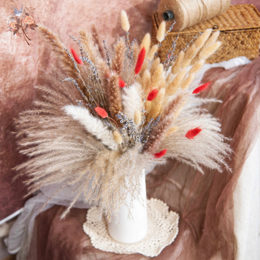 天然パンパスグラス ラベンダー ドライフラワー 人工花束 ウ - Pampas Grass Decor のレビューと価格