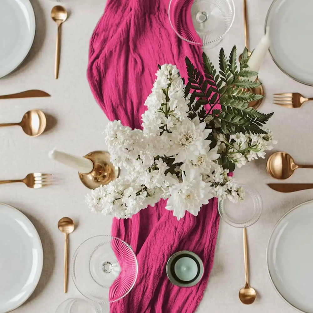 1 個クリエイティブボヘミアンスタイルプリーツテーブルフラッ - Linen Table Runner のレビューと価格