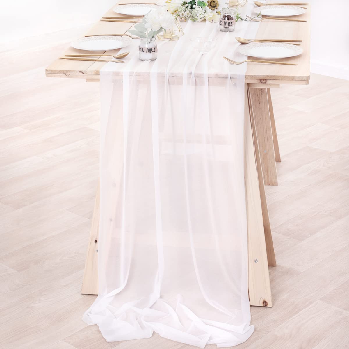 シフォンテーブルランナーヌード薄手の生地シルクウェディングア - Linen Table Runner のレビューと価格