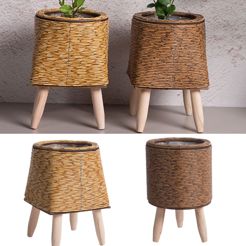 模造ラタン編みフラワーシェルフプランター手作り収納バスケット - Rattan Plant Basket のレビューと価格