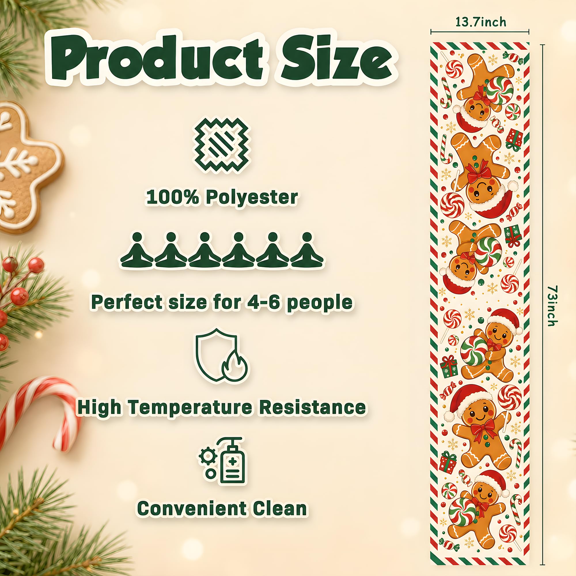 クリスマス・ジンジャーブレッドマン柄のテーブルランナー。可愛 - Linen Table Runner のレビューと価格
