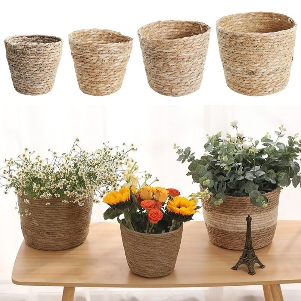 1 個庭のテラス用植木鉢バスケット籐わら家具装飾草織植木鉢ミ - Rattan Plant Basket のレビューと価格