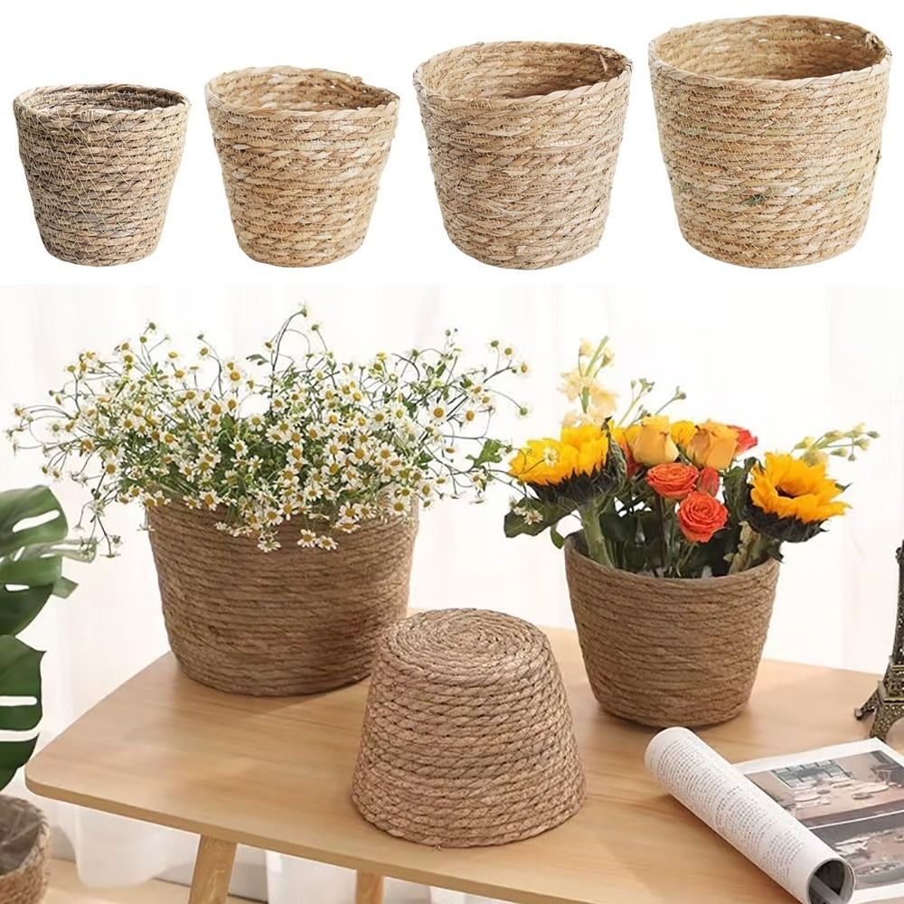 1 個庭のテラス用植木鉢バスケット籐わら家具装飾草織植木鉢ミ - Rattan Plant Basket のレビューと価格